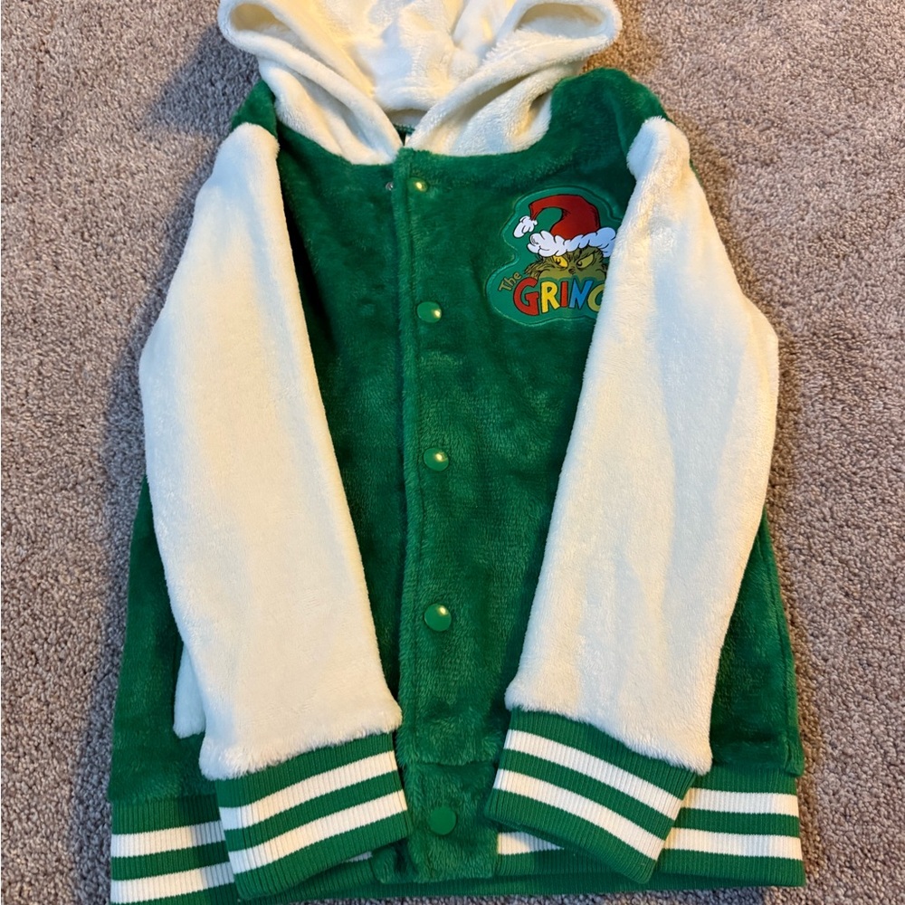 Grinch fleece jacket size 5t & slippers size 9/10